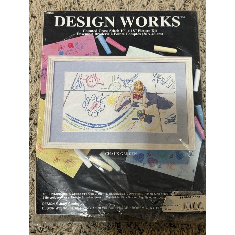 Design Works Chalk Garden Counted Cross Stitch Kit 9852 Sealed 10x18 Vintage